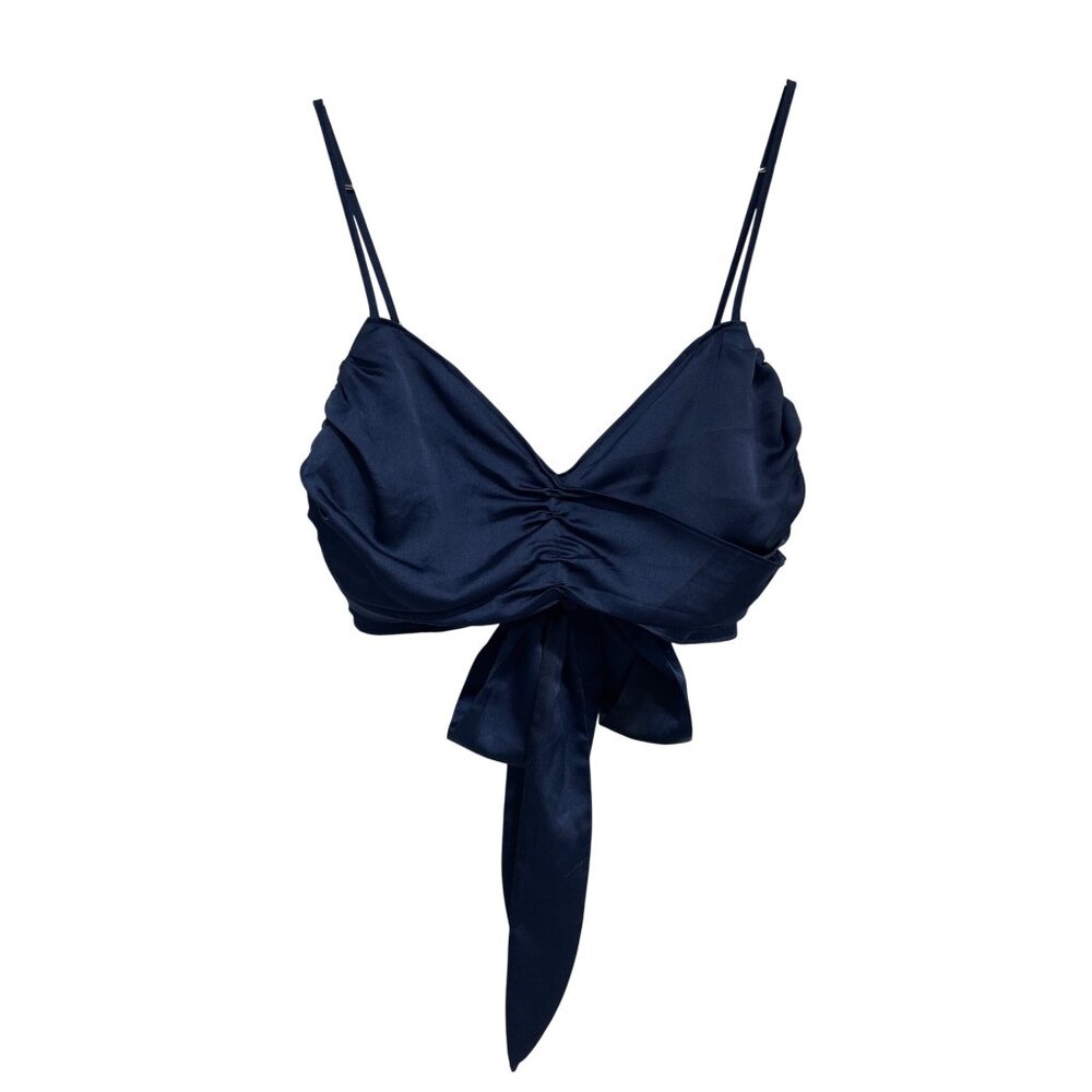 TJD Crop Top Size Small Sleeveless Spaghetti Strap Tie Back Navy Blue Trendy NEW